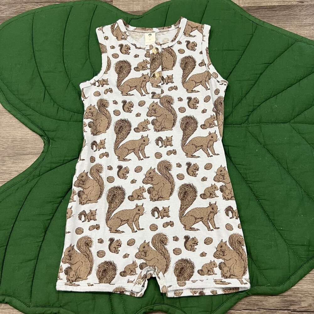 Kate Quinn Toddler 2T Squirrel Print Organic Cotton Tank Romper Jumpsuit
